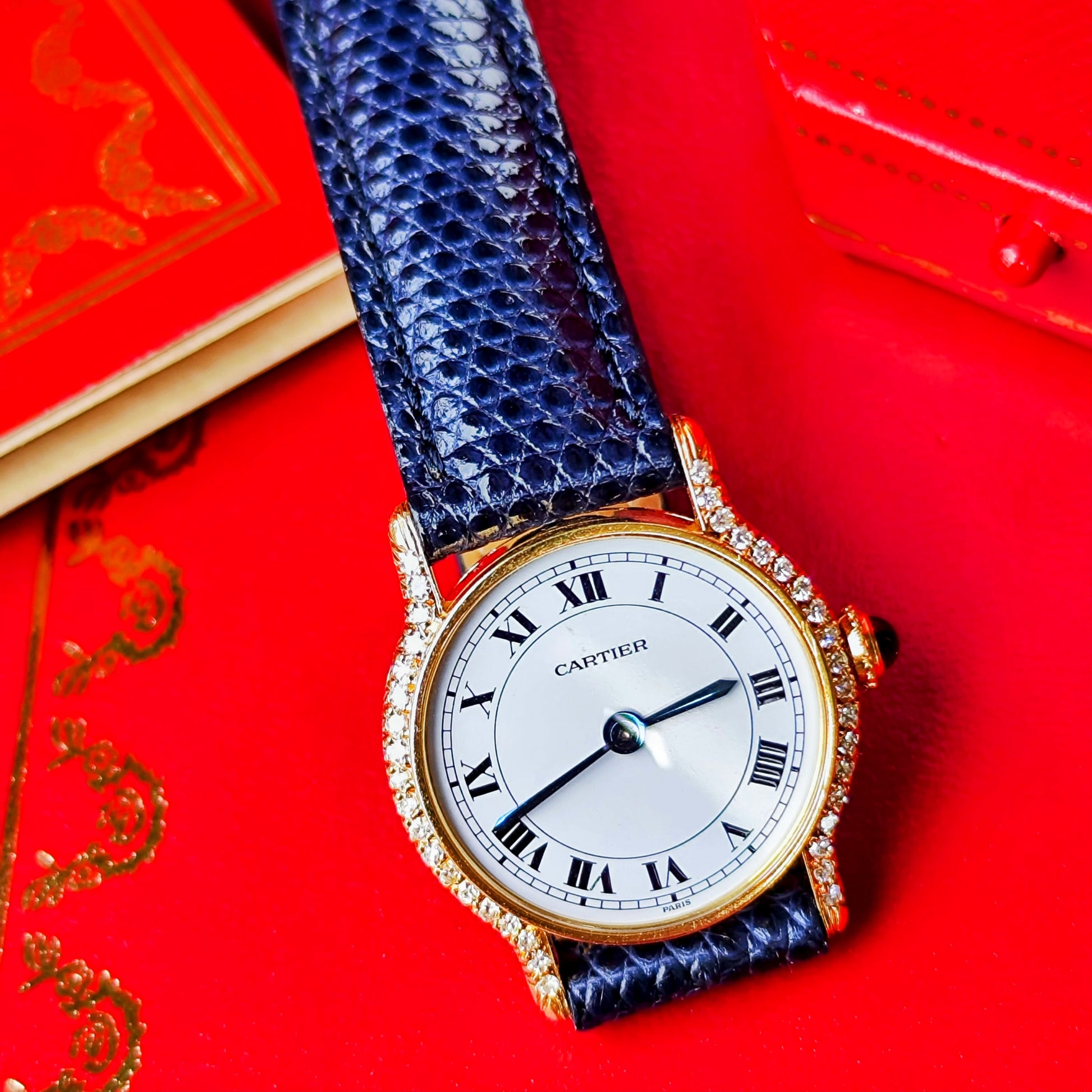 【OH済み】Cartier カルティエ Riviera 
リヴィエラ 金無垢 純正ダイヤ Paris表記 手巻き腕時計