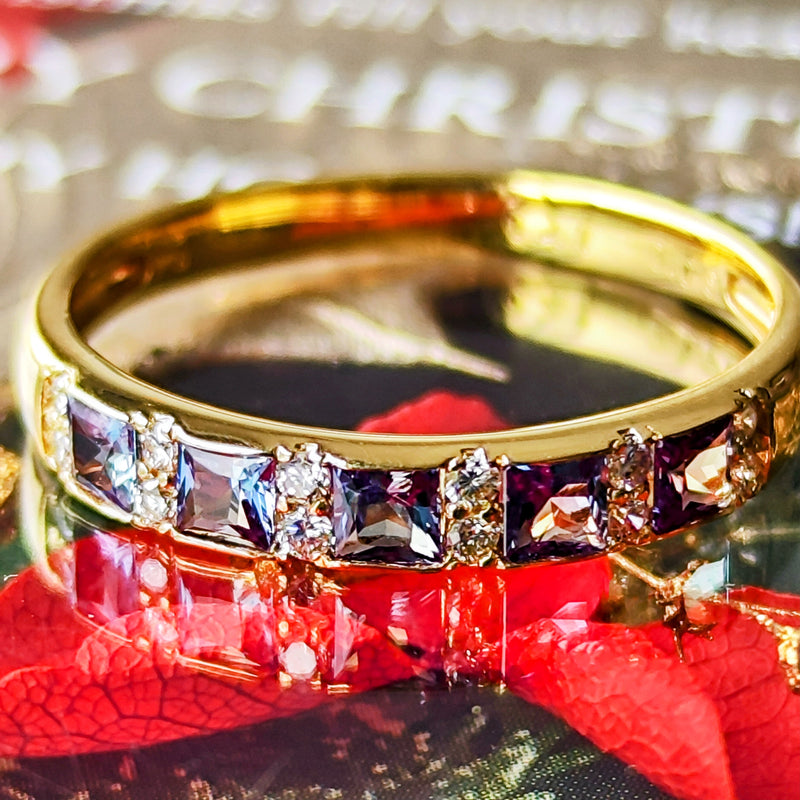 天然アレキサンドライト プリンセスカット 天然ダイヤモンド リング