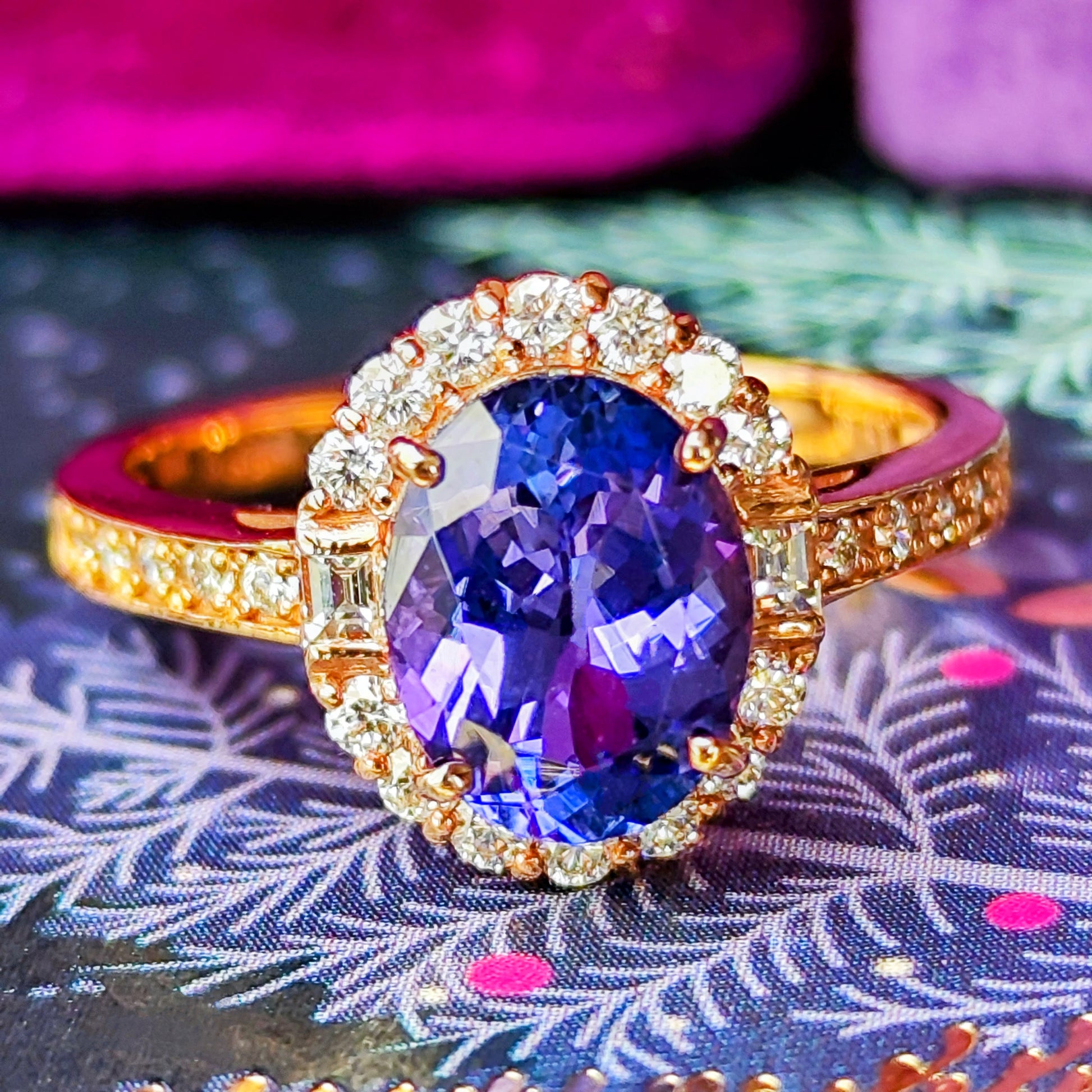 天然タンザナイト 2.21ct 天然ダイヤモンド 18金PG リング