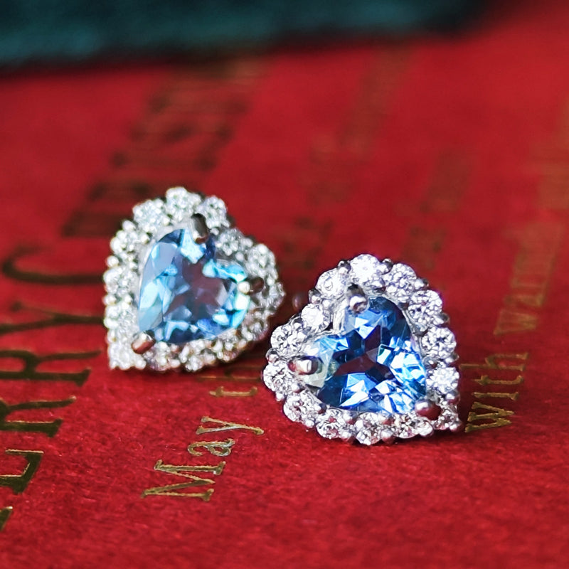 天然アクアマリン ハートシェイプ 天然ダイヤモンド ピアス