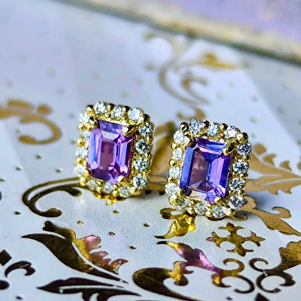 天然パープルサファイア 天然ダイヤモンド 18金ピアス
