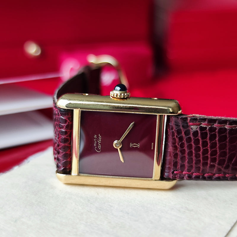 【OH済み】Cartier カルティエ マストタンク ボルドー文字盤 手巻き腕時計