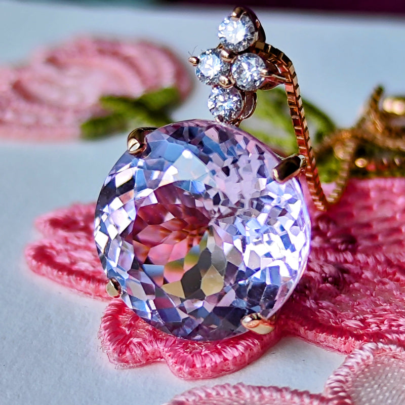 天然クンツァイト 7.10ct 天然ダイヤモンド ネックレス
