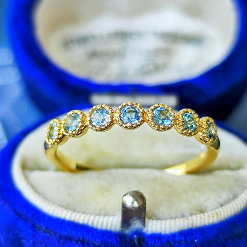 天然アクアマリン ハーフエタニティリング 18金