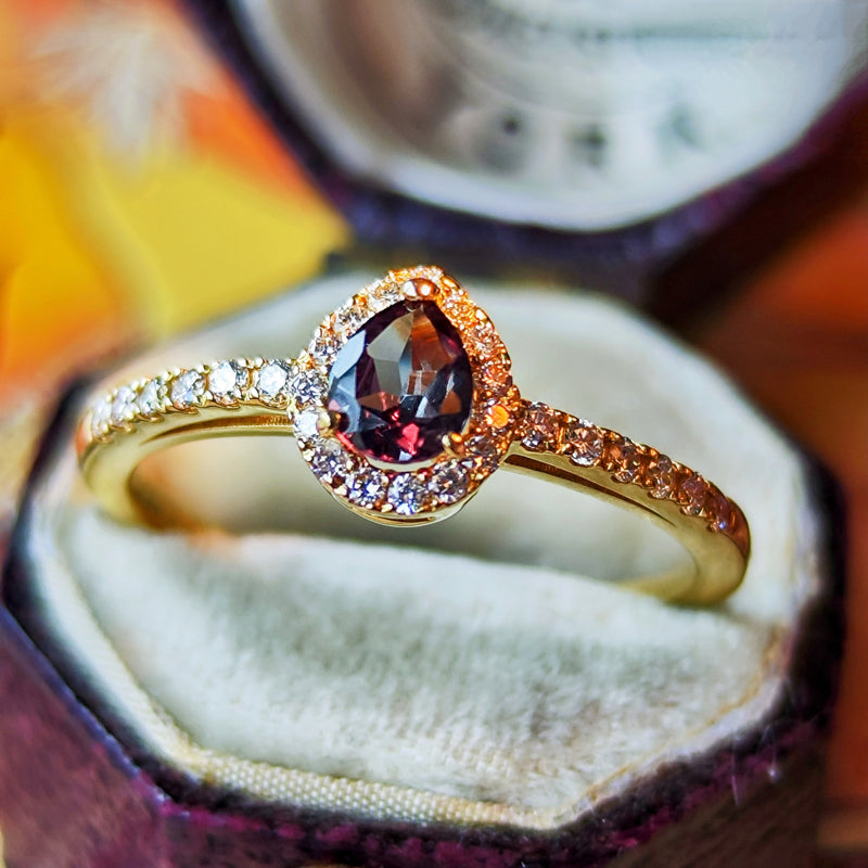 【アレキタイプ】天然カラーチェンジガーネット 天然ダイヤモンド リング