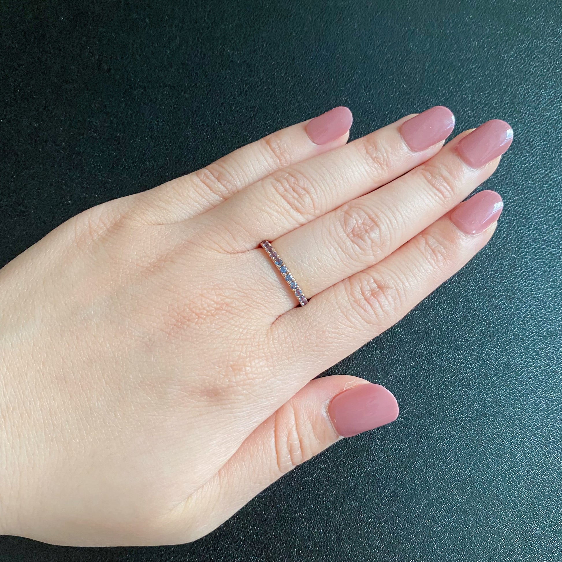 【お値下げ】天然アレキサンドライト ハーフエタニティリング 18金PG