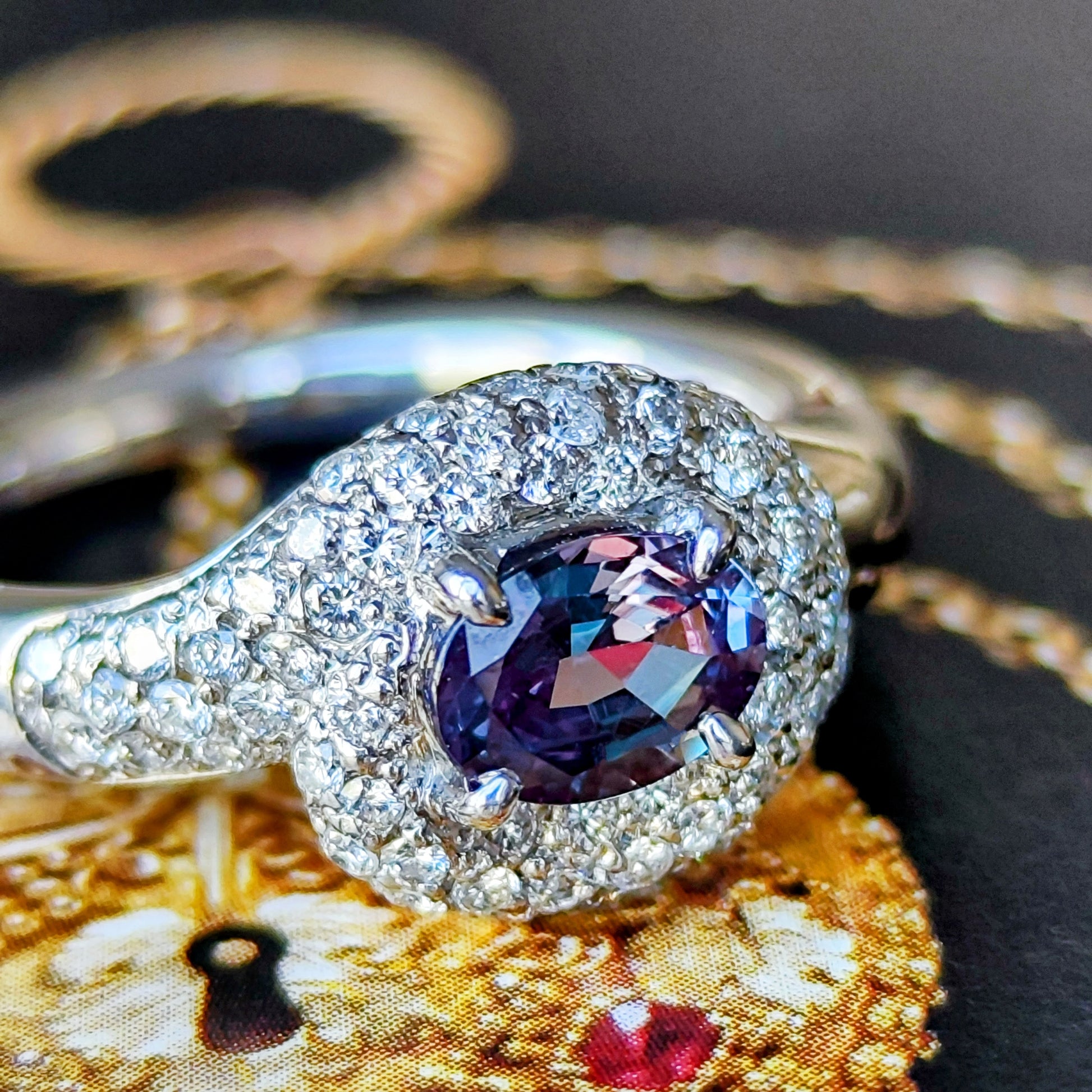 【大粒 0.60ct】天然アレキサンドライト 天然ダイヤモンド リング