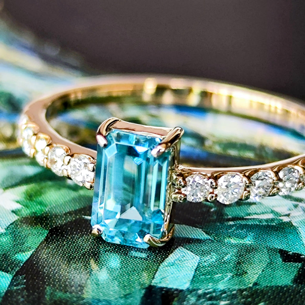 天然ブルージルコン 1.30ct 天然ダイヤモンド リング