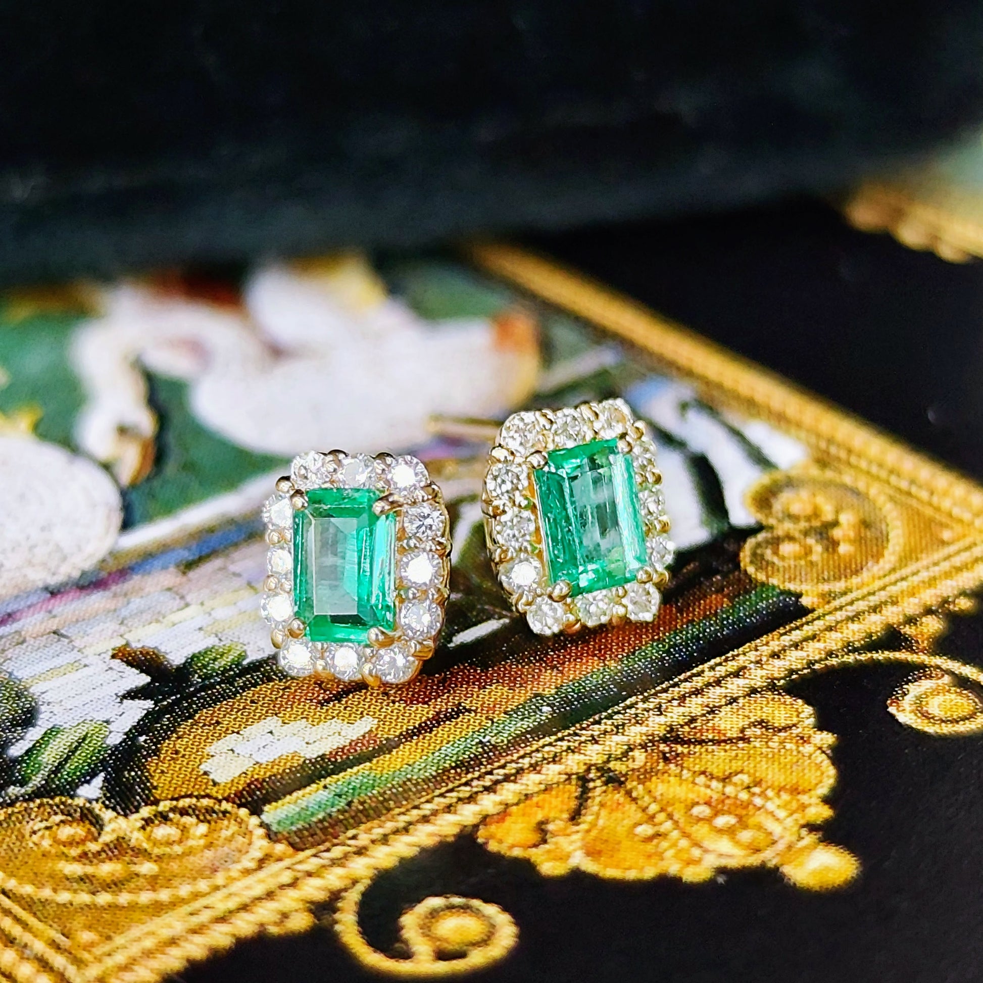 天然エメラルド 天然ダイヤモンド 18金ピアス
