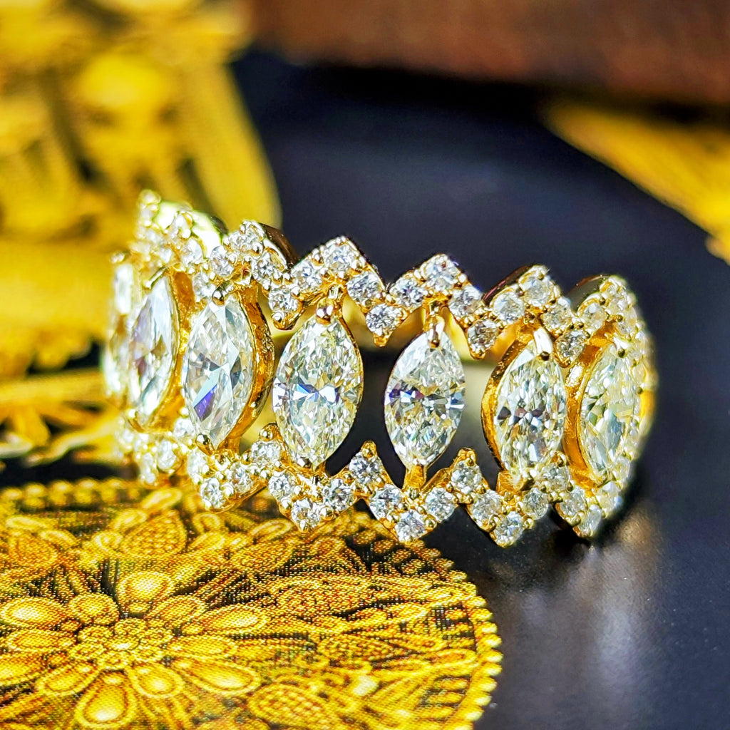 天然ダイヤモンド マーキスカット 0.90ct 0.41ct 18金リング
