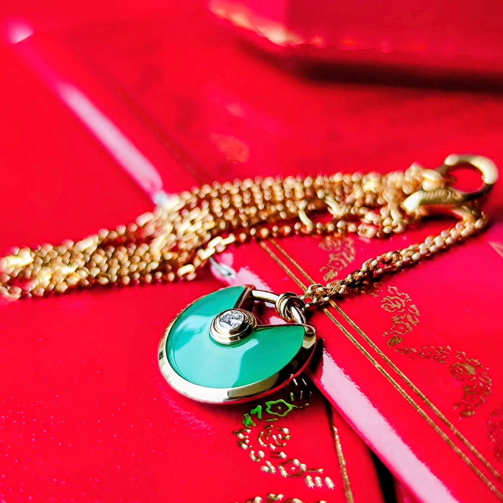 【廃盤 Cartier】カルティエ アミュレット クリソプレーズ ネックレス 18金YG
