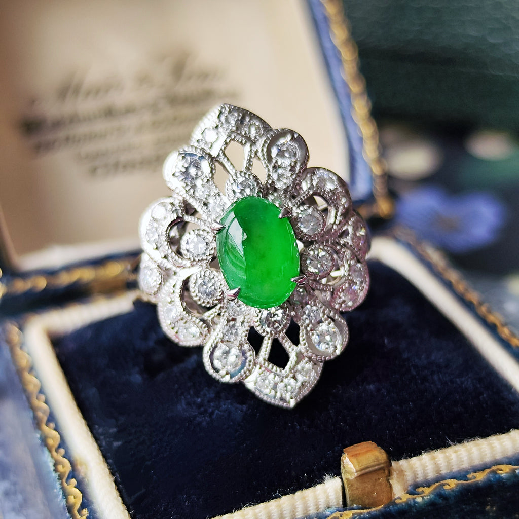 ミン 天然翡翠とダイヤのリング金10～11号Jewellery City ミン様専用 天然翡翠とダイヤのリング金10～11号Jewellery City