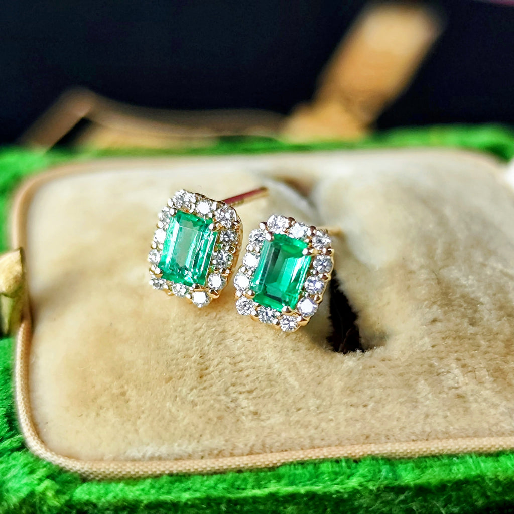 天然エメラルド 天然ダイヤモンド 18金ピアス