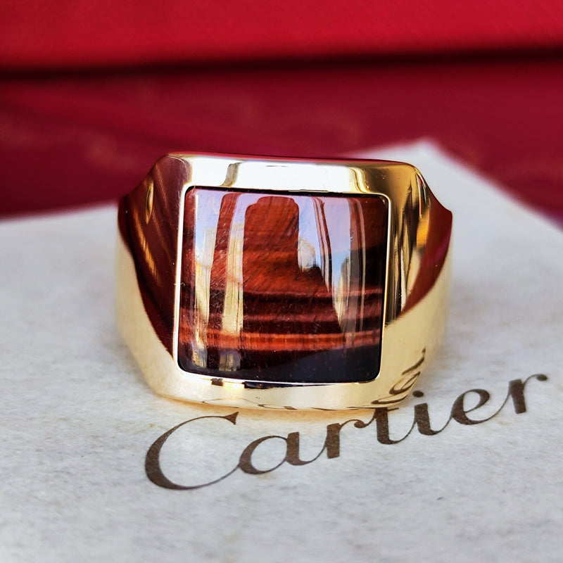 【Vintage Cartier】カルティエ サントス デュモン タイガーアイ 18金PG 10号 リング