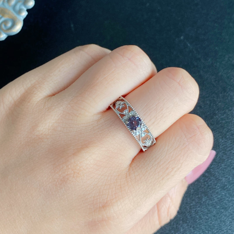 【アレキタイプ】天然カラーチェンジガーネット 天然ダイヤモンド リング