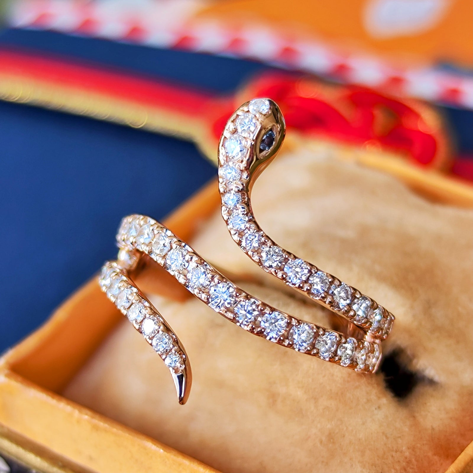 スネークリング】天然アレキサンドライト 天然ダイヤモンド 18金PG