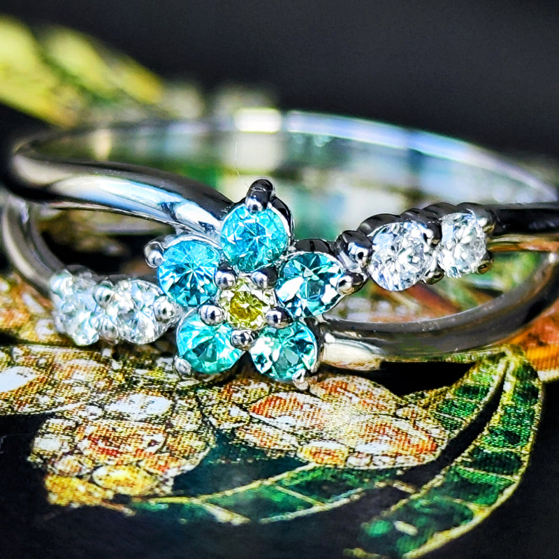 天然パライバトルマリン 天然イエローダイヤモンド フラワーリング