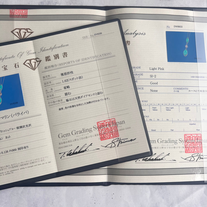 天然パライバトルマリン 天然ピンクダイヤモンド ネックレス