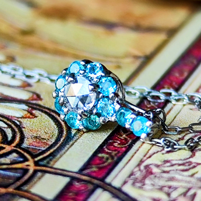 【ローズカット】天然パライバトルマリン 天然ダイヤモンド プラチナネックレス