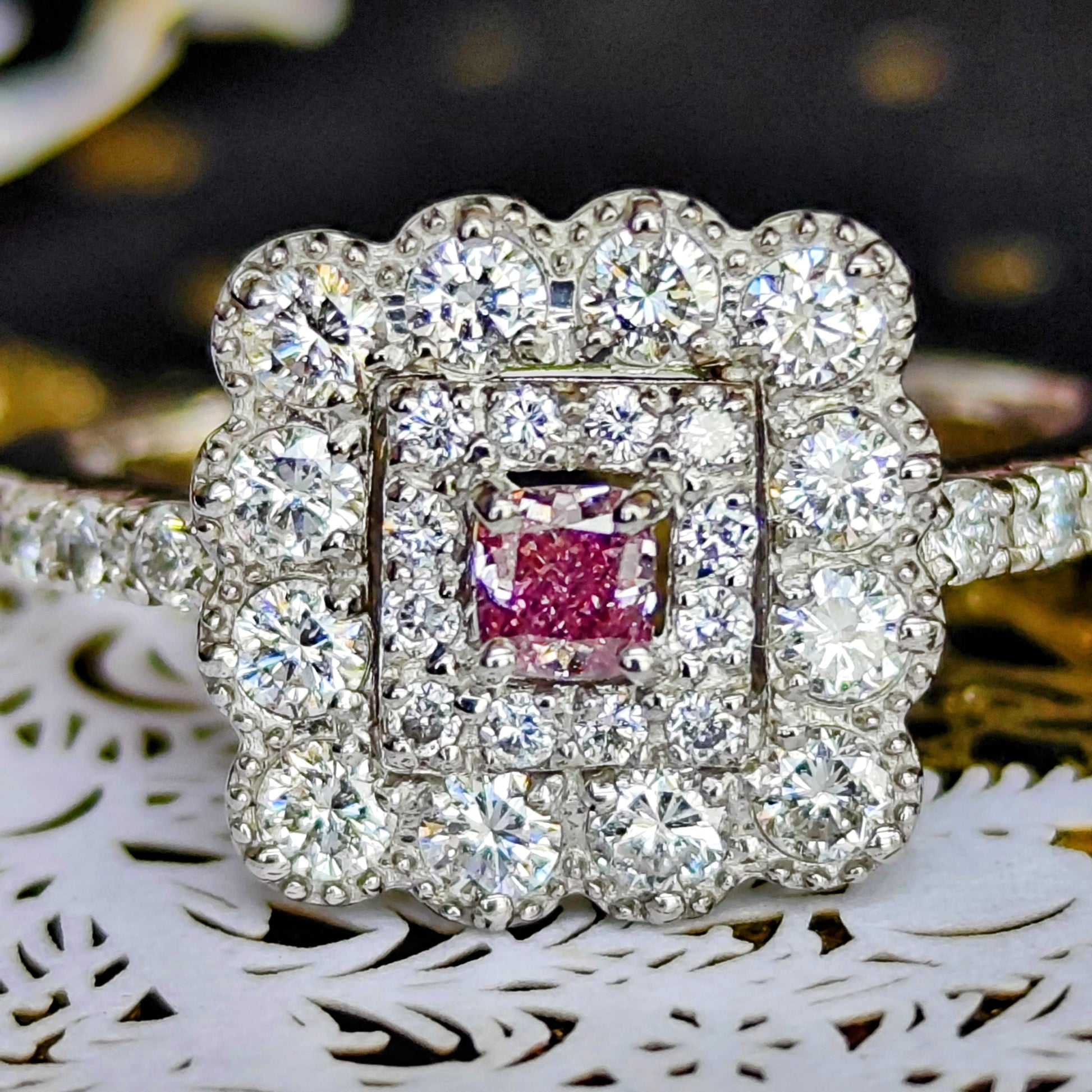 【ピンクダイヤ】天然ダイヤモンド FANCY INTENSE PINK 0.117ct プラチナリング