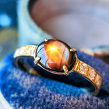 【魅惑の黒い宝石】天然ブラックスターサファイア 天然ダイヤモンド リング