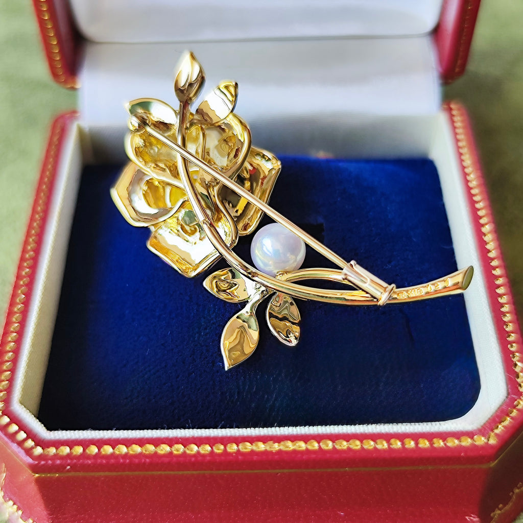 MIKIMOTO ミキモト プリンセスグレースコレクション あこや真珠 ダイヤモンド ブローチ 18金