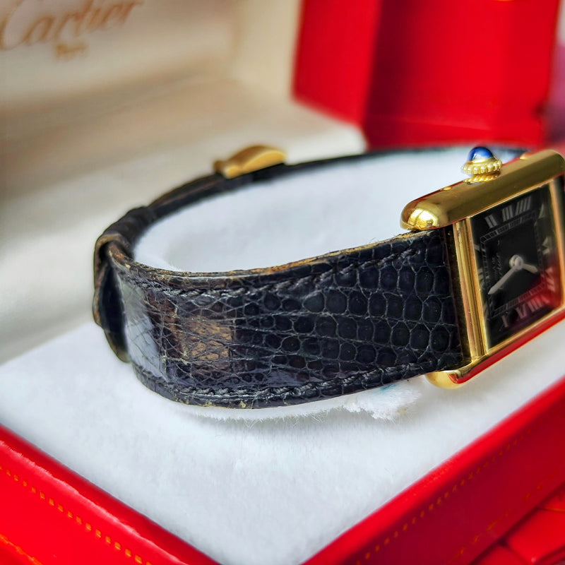 【OH済み】Cartier カルティエ マストタンク ブラックローマンオニキス 手巻き腕時計
