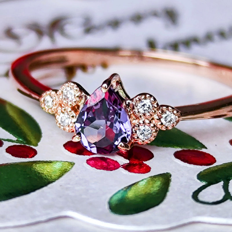 【アレキタイプ】天然カラーチェンジガーネット 天然ダイヤモンド リング