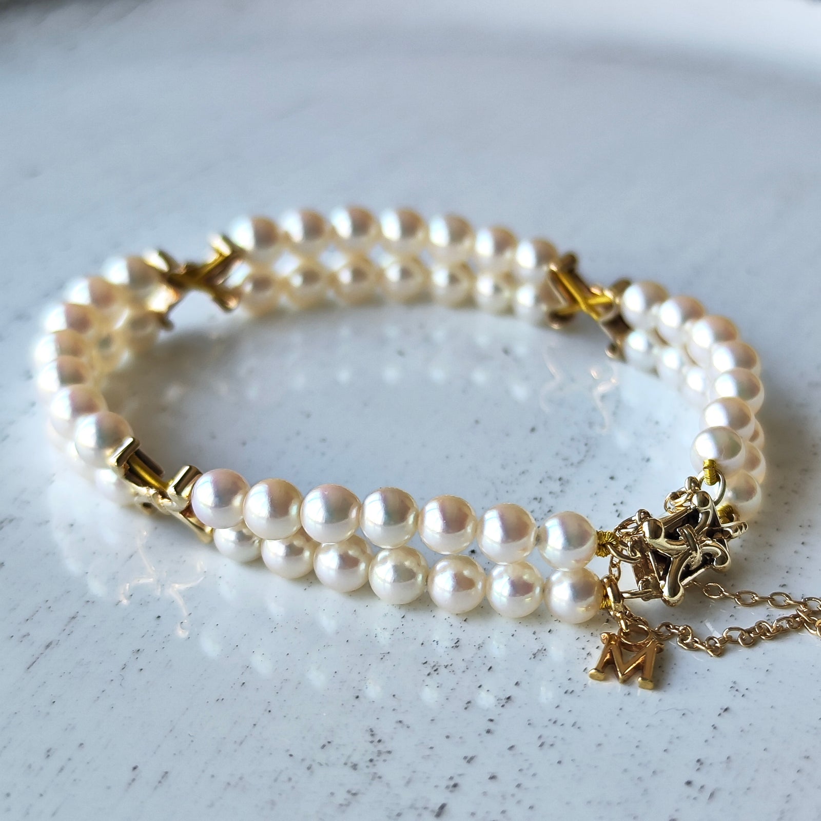 MIKIMOTO ミキモト あこや真珠 2連 ブレスレット チャーム付き