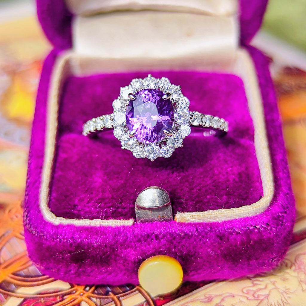 【非加熱】天然パープルサファイア 1.477ct 天然ダイヤモンド プラチナリング