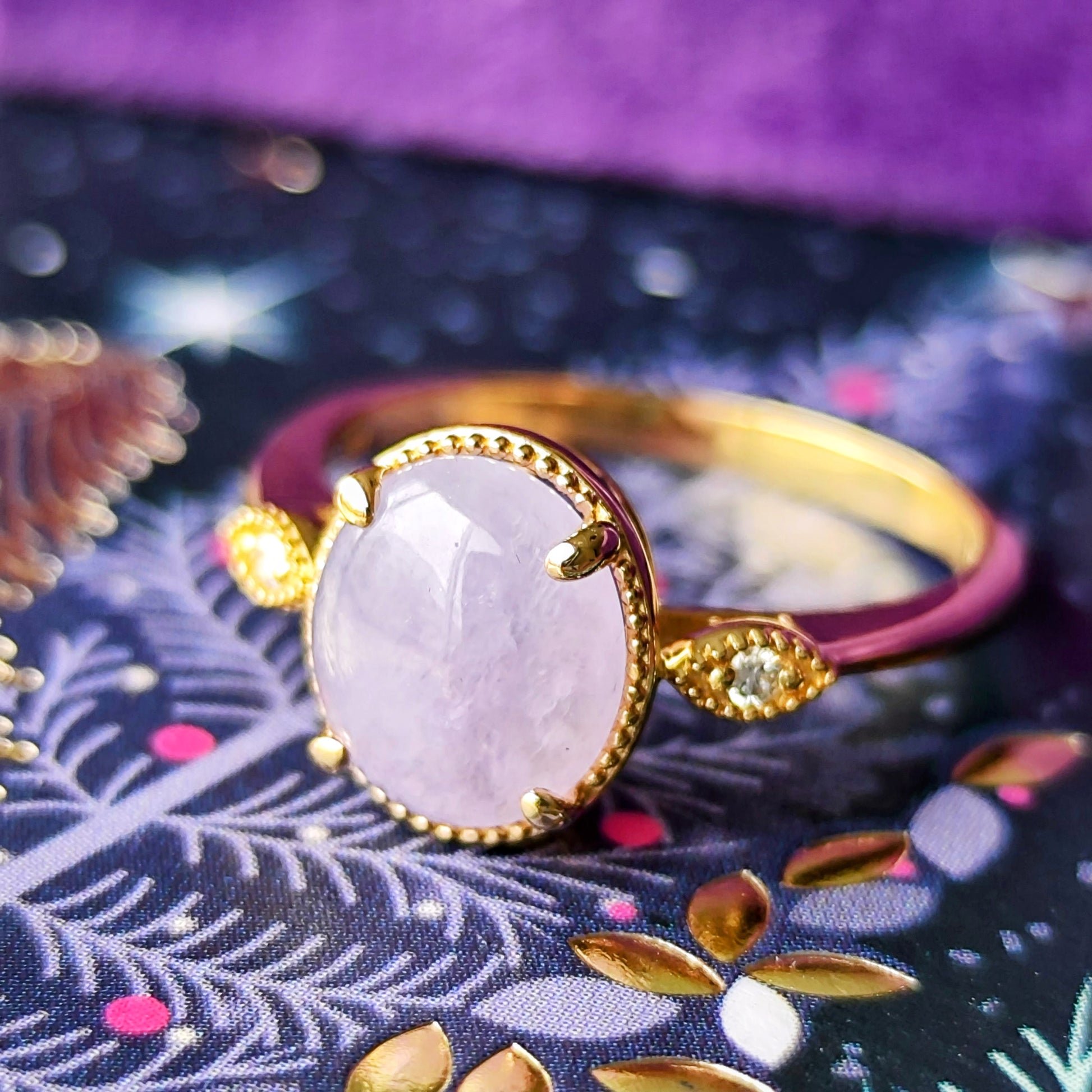 【ラベンダー翡翠】天然ダイヤモンド 18金リング