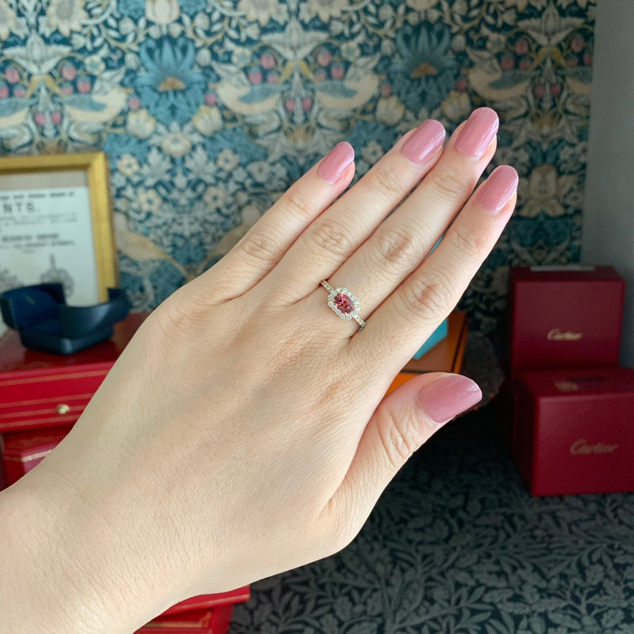 天然マラヤガーネット 0.77ct 天然ダイヤモンド リング