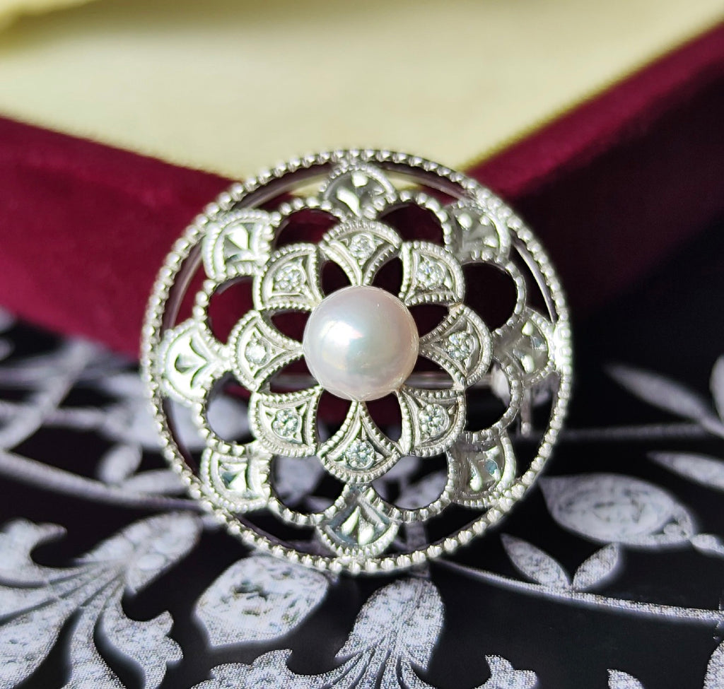 MIKIMOTO ミキモト あこや真珠 天然ダイヤモンド ブローチ兼ペンダントトップ  18金WG