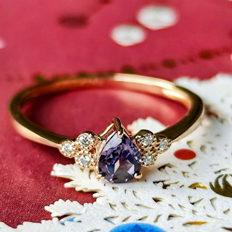 【アレキタイプ】天然カラーチェンジガーネット 天然ダイヤモンド リング