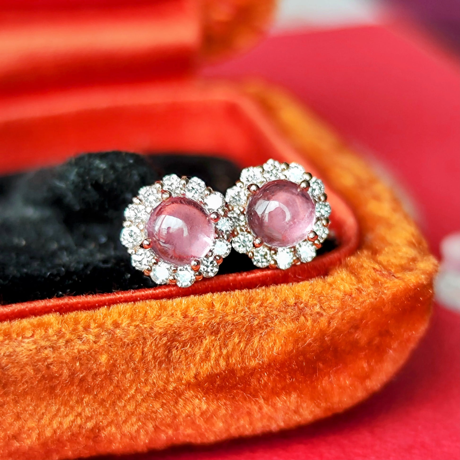 天然ロードクロサイト 天然ダイヤモンド 18金ピアス