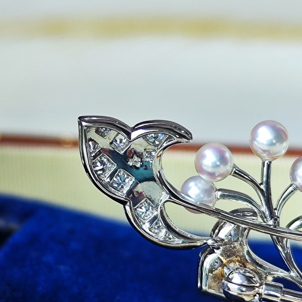 MIKIMOTO ミキモト あこや真珠 天然ダイヤモンド Ir（リジウム）ブローチ