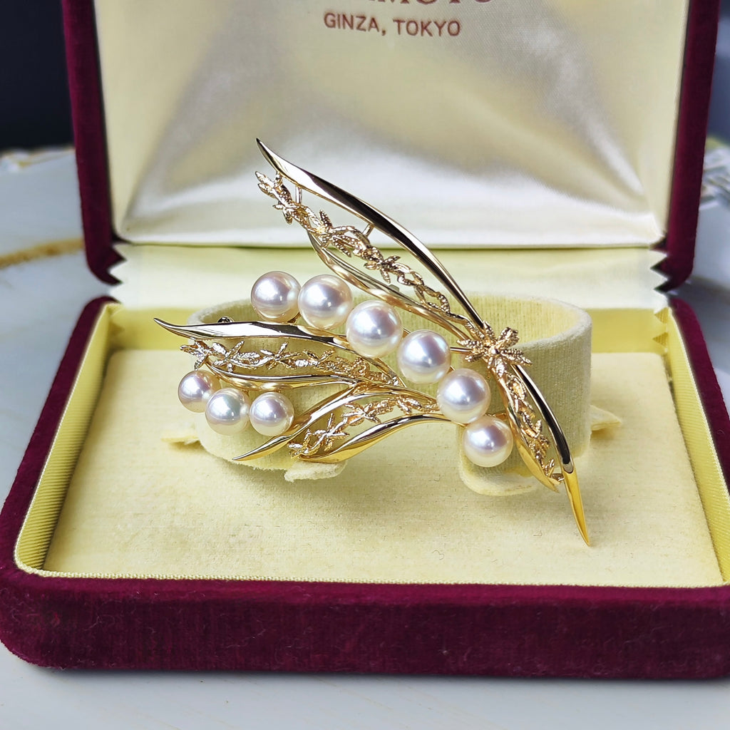 【オールドミキモト 】MIKIMOTO ミキモト あこや真珠 14金 ブローチ ①