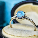 天然アクアマリンキャッツアイ 天然ダイヤモンド プラチナリング