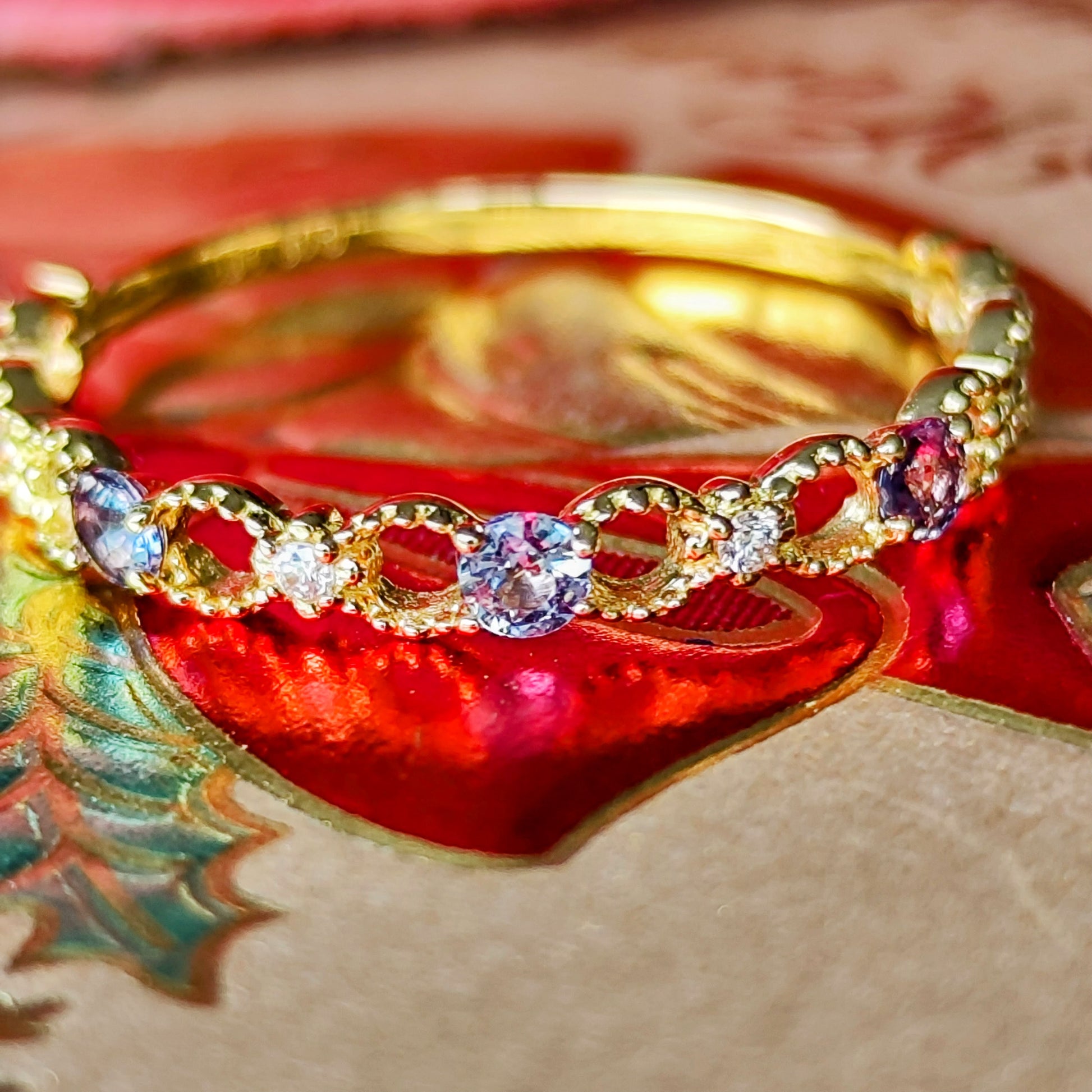 天然アレキサンドライト 天然ダイヤモンド レース リング