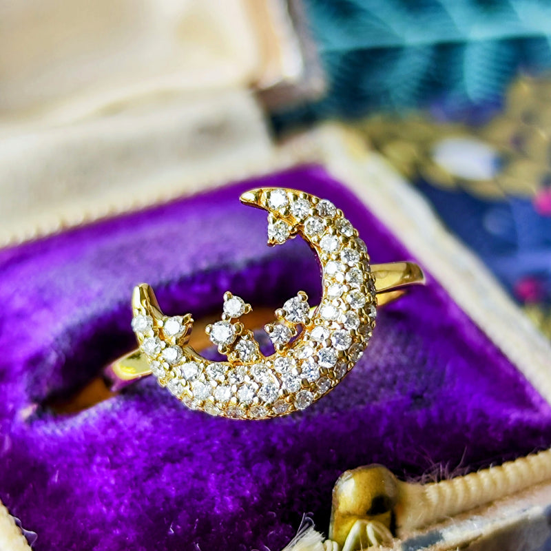 天然ダイヤモンド 月のモチーフ 18金リング