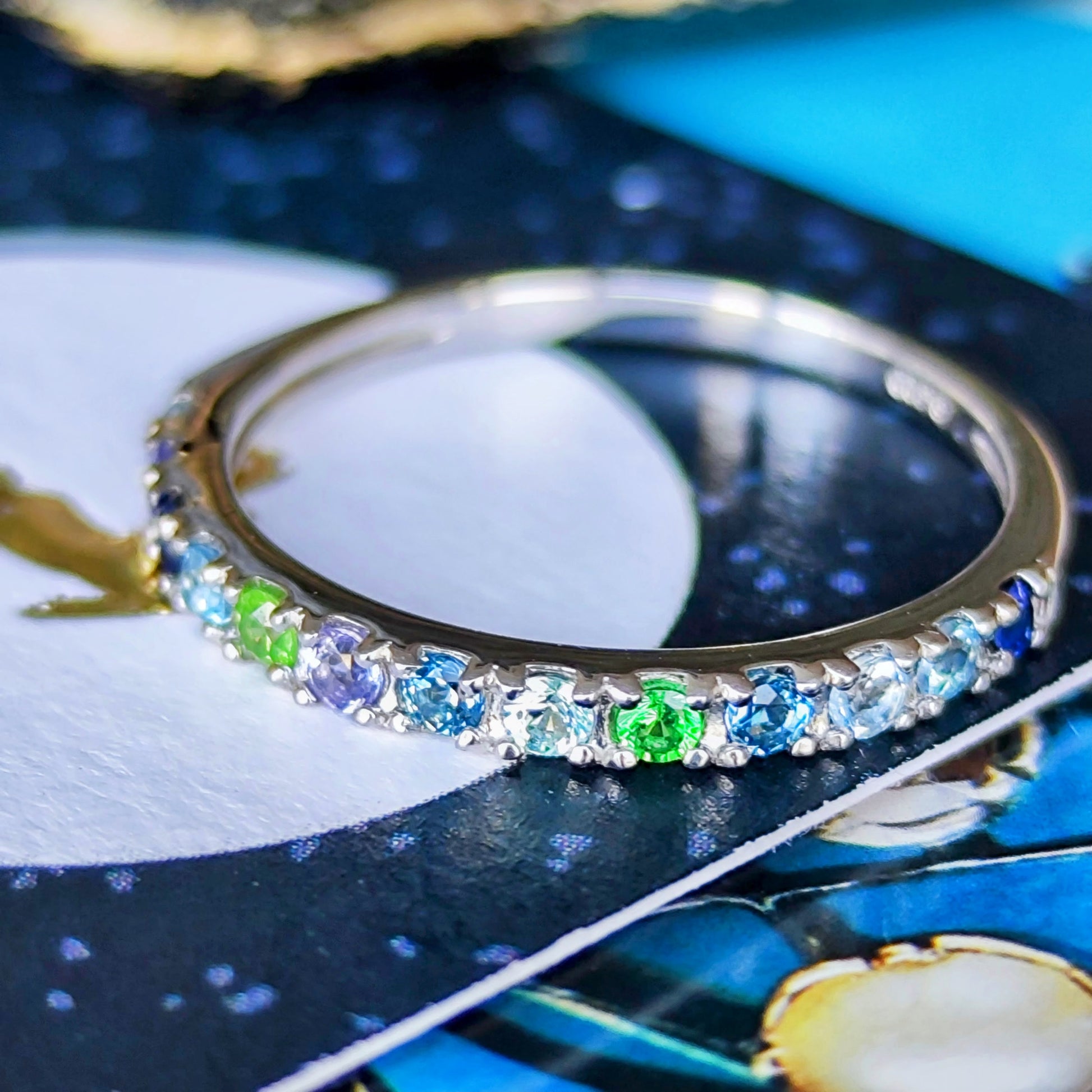 【お値下げ】マルチカラーリング 天然石 プラチナリング