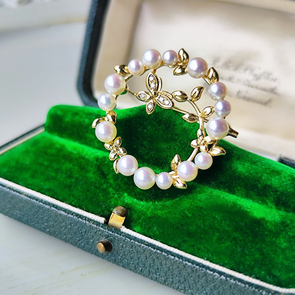 TASAKI 田崎真珠 植物と蝶々のモチーフ ブローチ