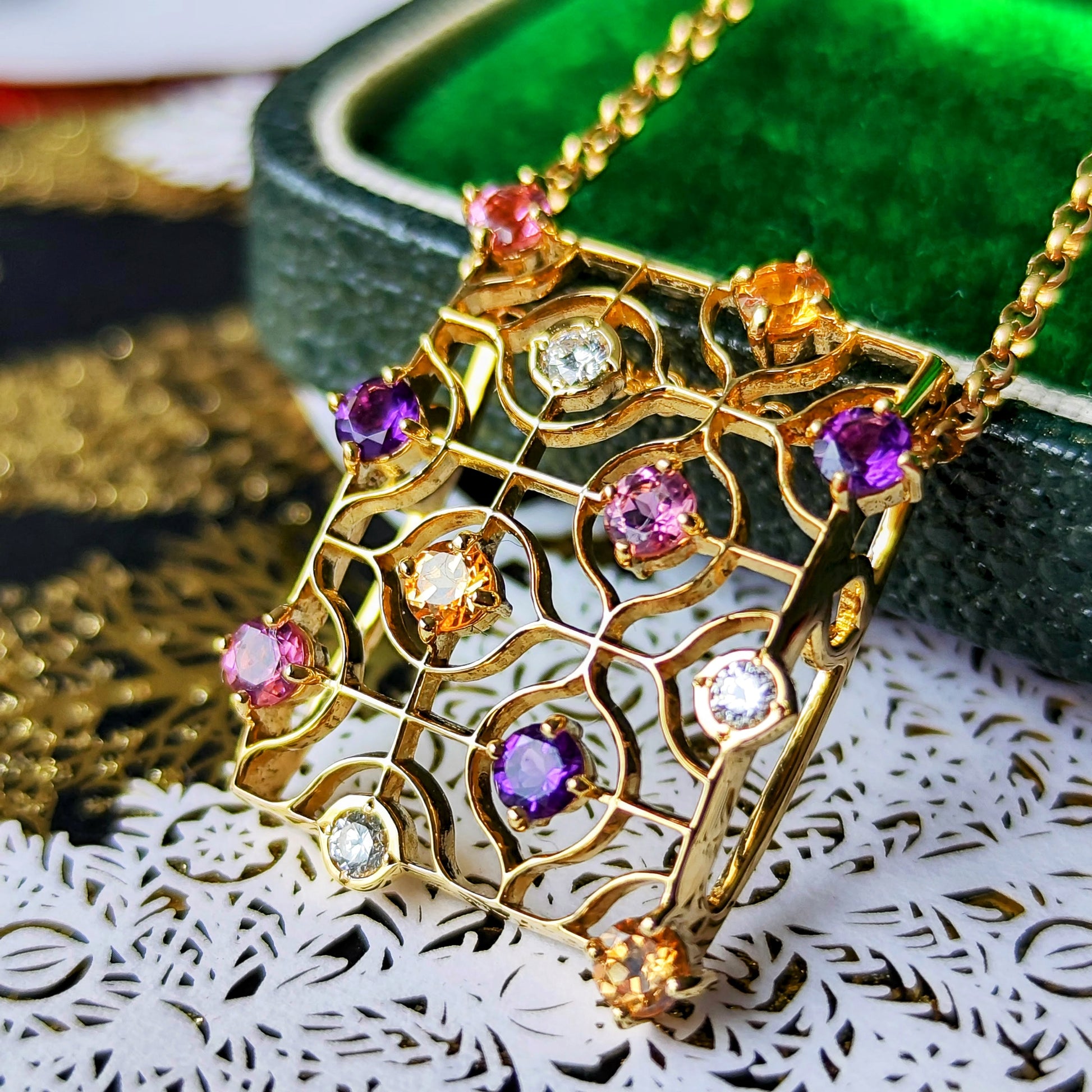 MIKIMOTO ミキモト 天然グロッシュラライトガーネット アメジスト トルマリン ダイヤモンド ネックレス