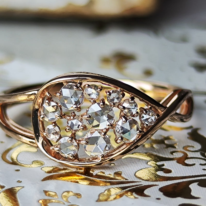 【ローズカット】天然ダイヤモンド 18金PG リング