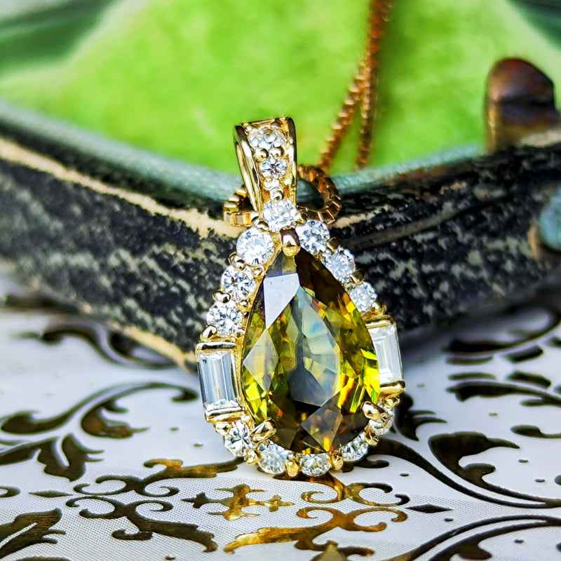 天然スフェーン 1.41ct 天然ダイヤモンド ネックレス