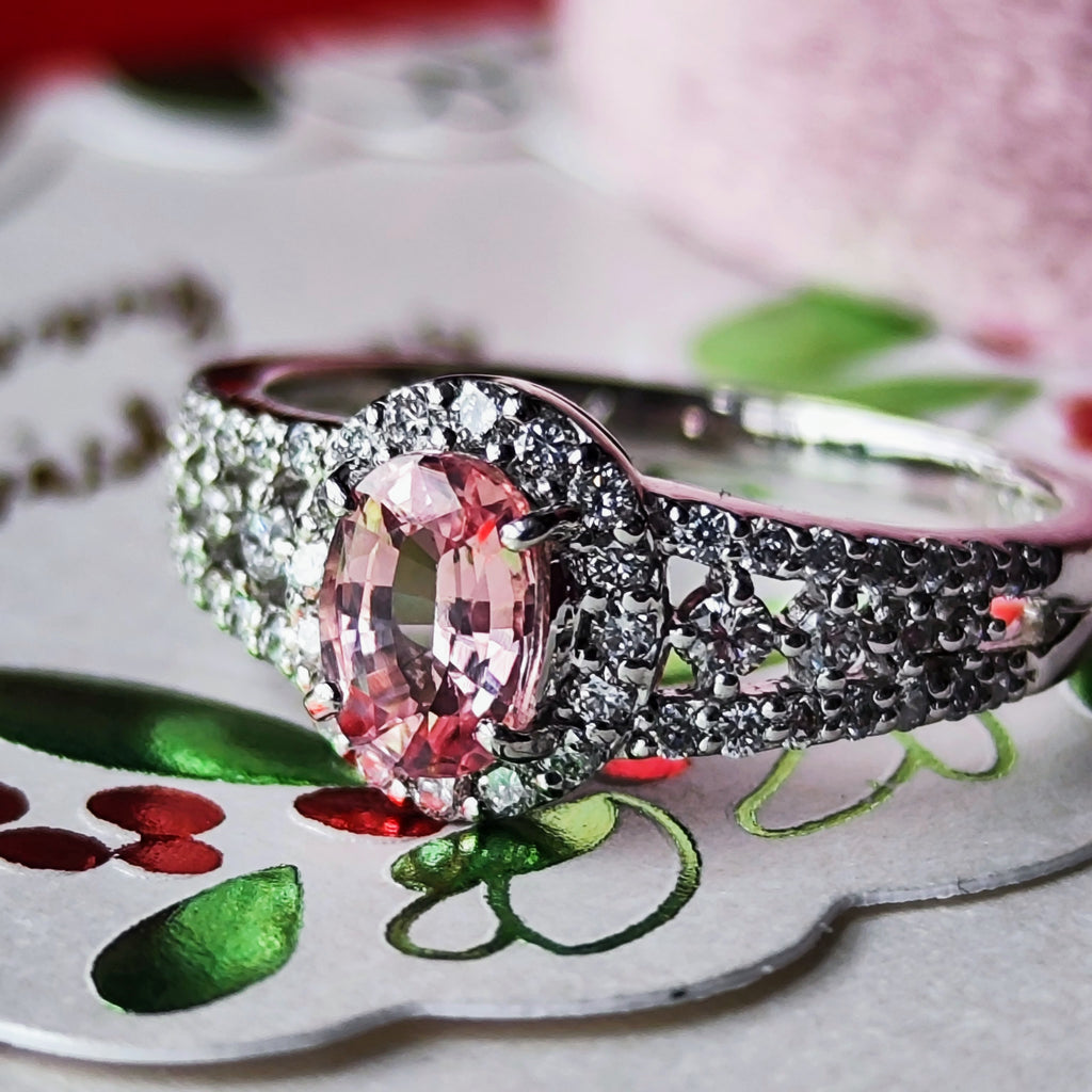 【非加熱 GIA】天然パパラチアサファイア 0.77ct 天然ダイヤモンド リング
