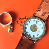 【ボーイズサイズ】HERMES エルメスセリエ オーストリッチ クォーツ腕時計
