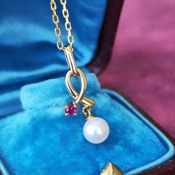 MIKIMOTO ミキモト あこや真珠 天然ルビー ネックレス