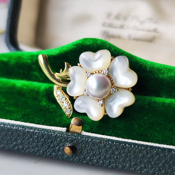 MIKIMOTO ミキモト シェル あこや真珠 天然ダイヤモンド ブローチ ペンダントトップ