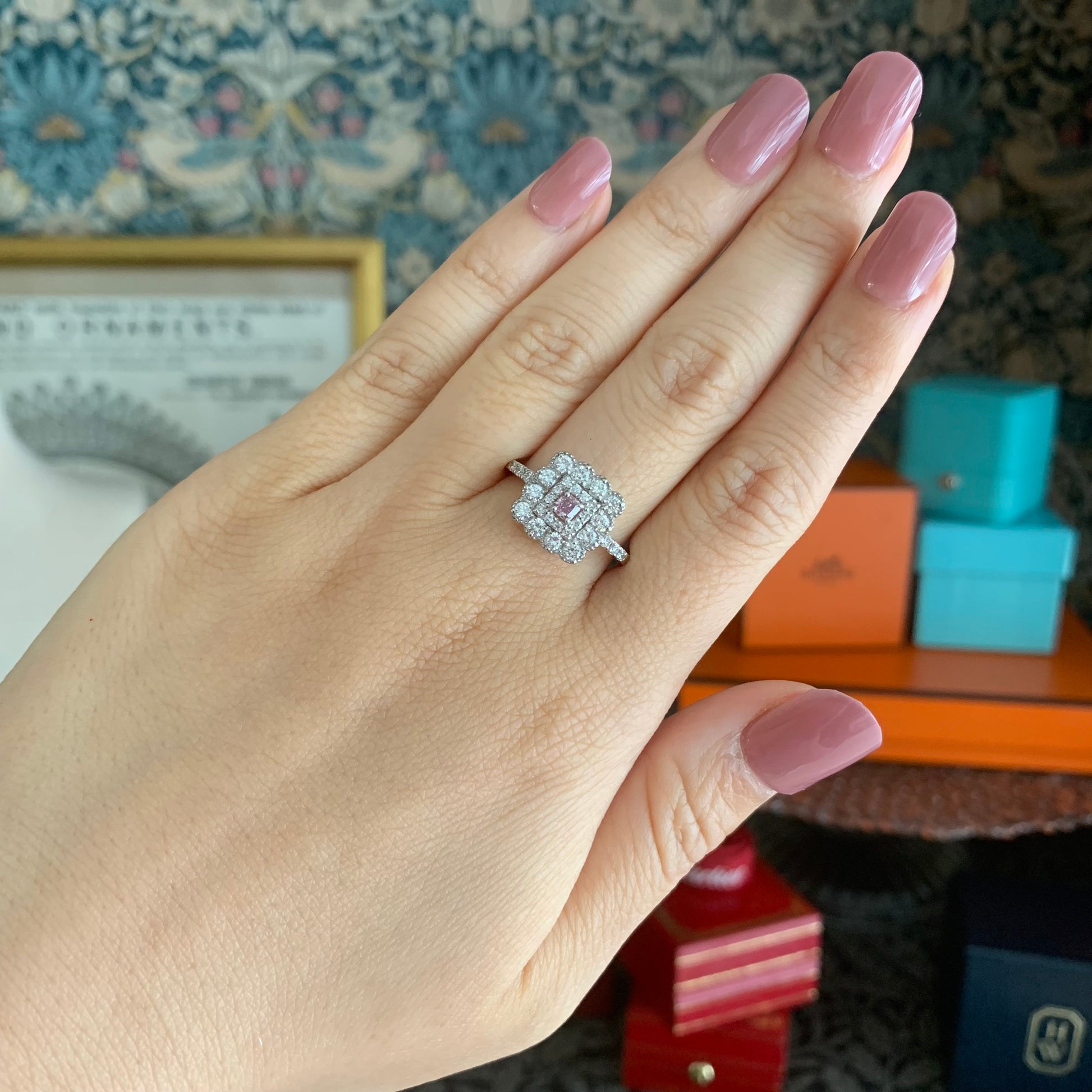 【ピンクダイヤ】天然ダイヤモンド FANCY INTENSE PINK 0.117ct プラチナリング